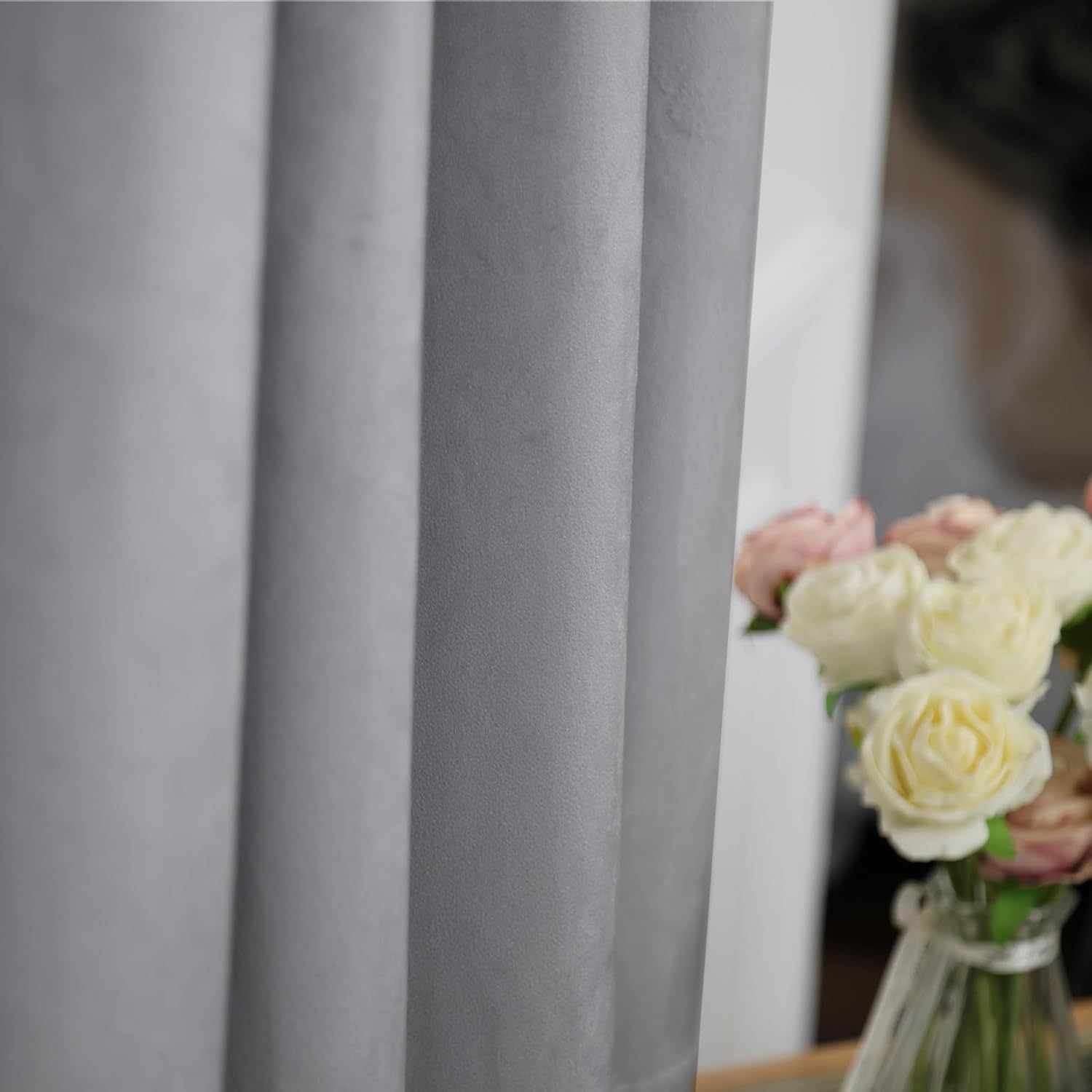 INLINAS 52W x 84L Inch Velvet Blackout Curtain - Luxurious Softness with Light Control, Thermal Insulated, Noise Reduction, Energy Saving Set of 2 Panels, Silver Grey