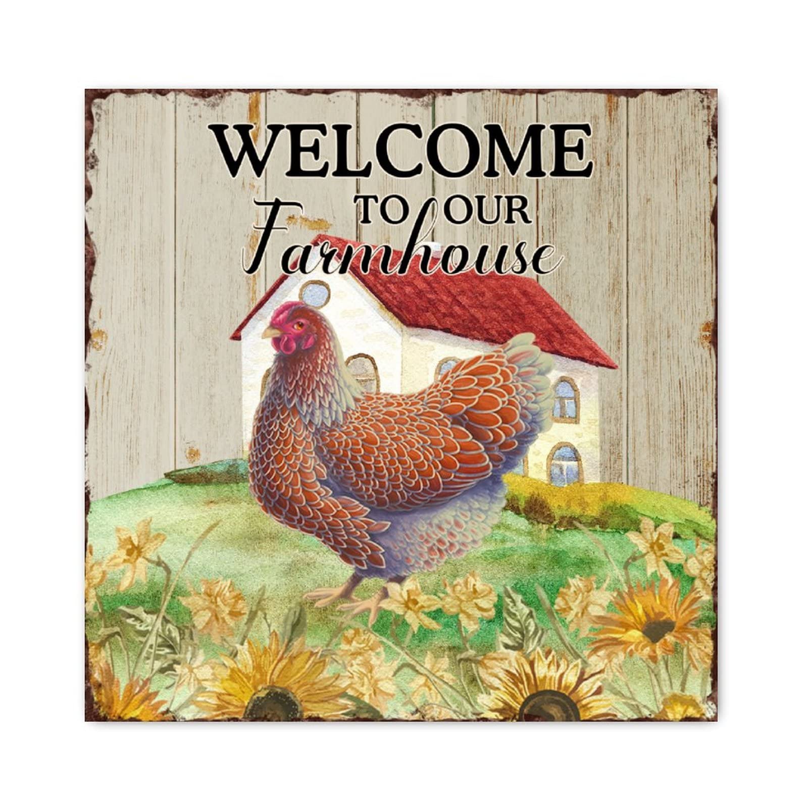 Panneau en bois coq rouge décoration murale cuisine rustique