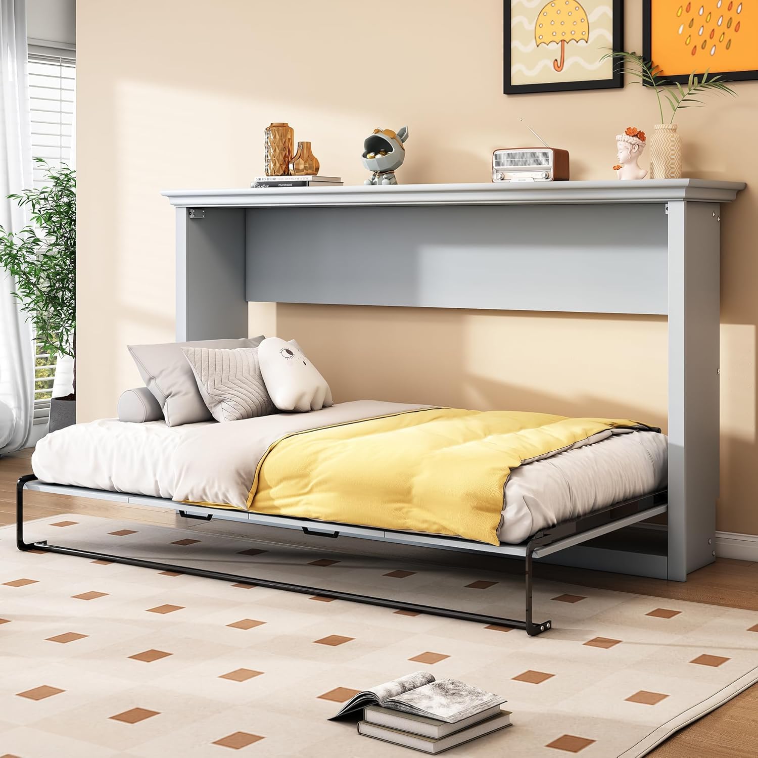 Best Twin Murphy Bed Picks for 2026 2 MERITLINE Twin Horizontal Murphy Bed Cabinet with Desk, Solid Wood Farmhouse Mur — product photo