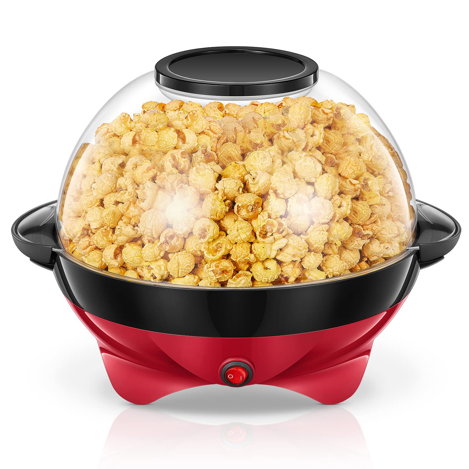 Popcorn Maker, 6.3Oz Popcorn Popper Maker with Stirring Rod, Detachable & Nonstick Plate, Hot Oil Popcorn Machine with 6 Qts Large Lid for Serving Bowl, 2 Measuring Spoons & Cool Touch Handles, Red