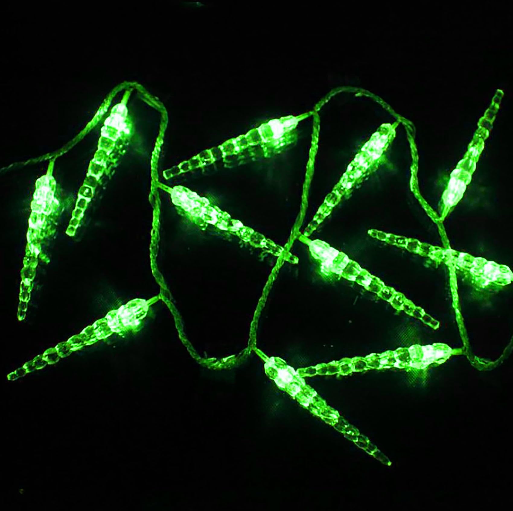 Guirnalda de luces navideñas de carámbanos a pilas, 10M/80LED de cristal acrílico, con múltiples modos, ideal para fiestas navideñas, jardines (verde)