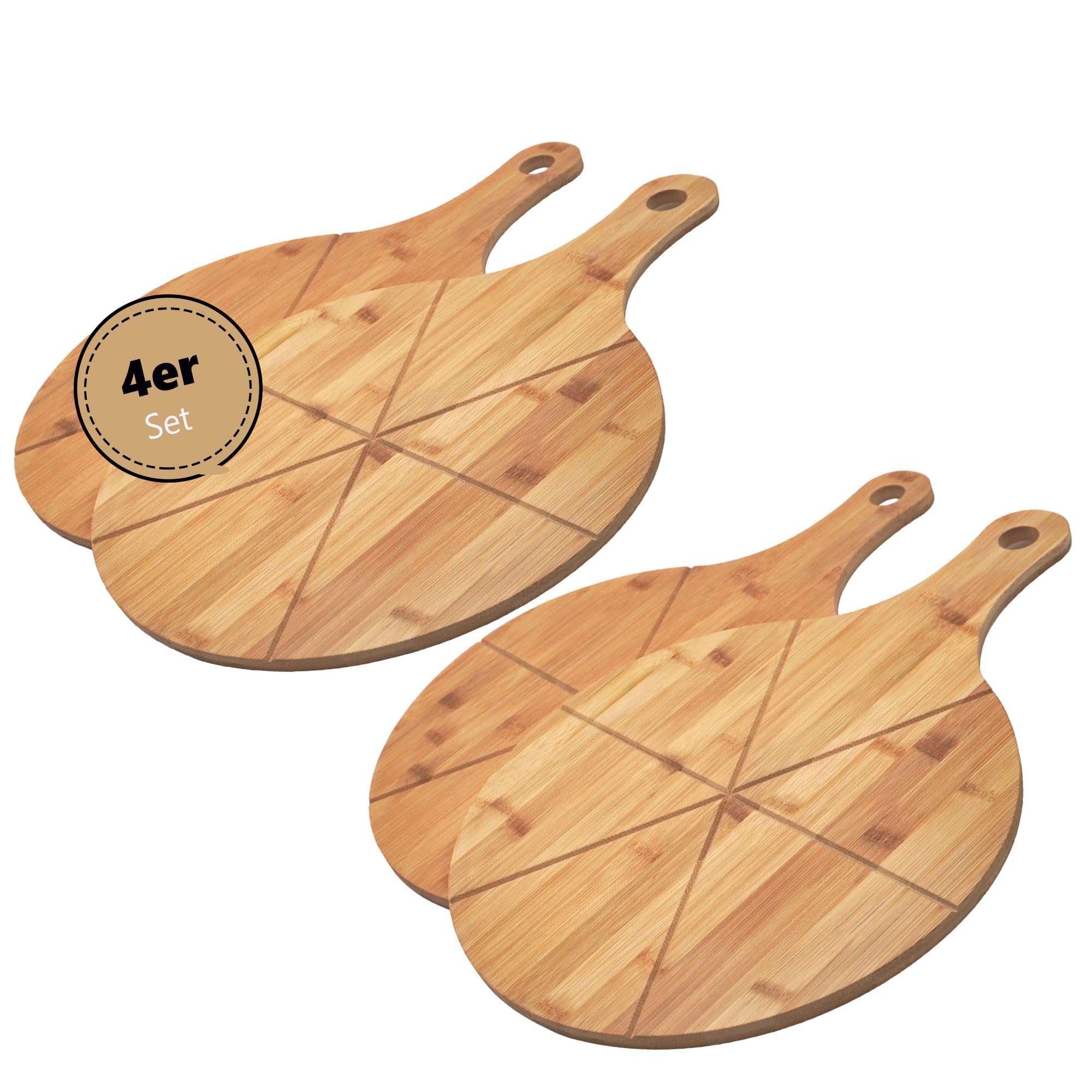 hausleben Pizzateller 33cm holz (2er-3er-4er Set) - Pizzabrett groß mit Griff, Platzteller, Pizzabrett rund, pizza holzbrett, pizza plate, pizza schneiderbrett, Serviceteller