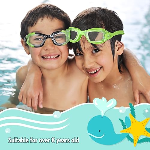 Miniatura 3 de Paquete de 6 gafas de natación antivaho con marco de silicona suave sin fugas, gafas de natación anti UV con 6 clips para la nariz, 6 tapones para