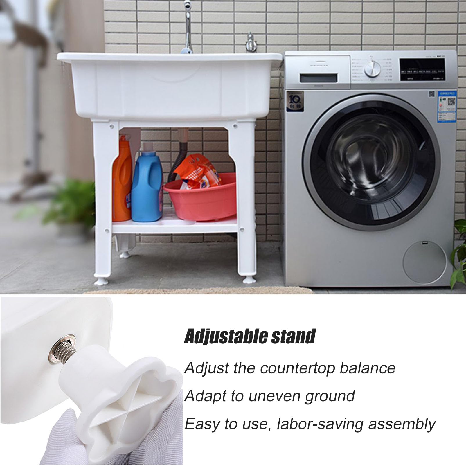 Fregadero para lavandería con Grifo, Fregadero Independiente, Lavabo de plástico para Limpieza, Lavabo Interior y Exterior para Lavar Ropa a Mano, Fregadero para estación de Lavado de Garaje