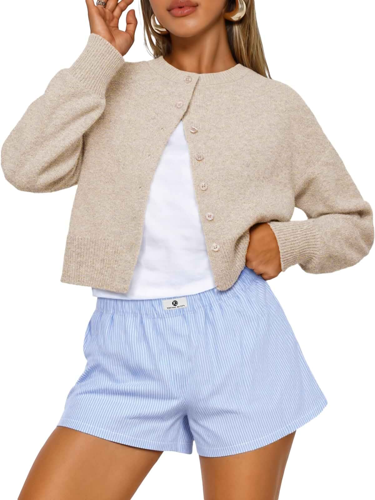 Trendy Queen Cropped Cardigan Sweaters for Women Fall Fashion Clothes 2026 Lightweight Knit Button-Down, Versatile Layering Piece for Fall, Spring & Office Wear