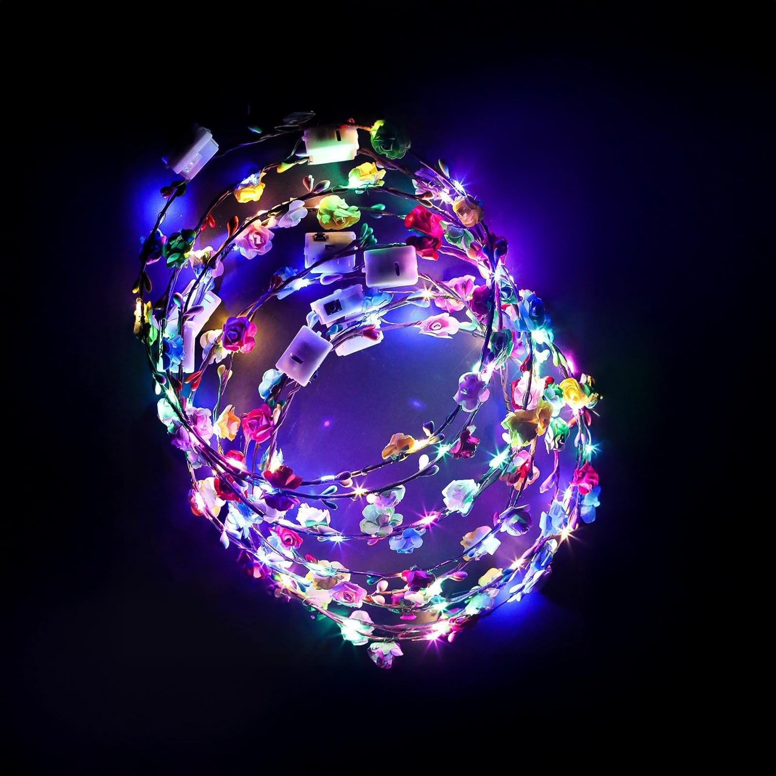 Set di 70 fasce per capelli regolabili con luce a LED e fiori, rosa multicolore, per feste di Halloween