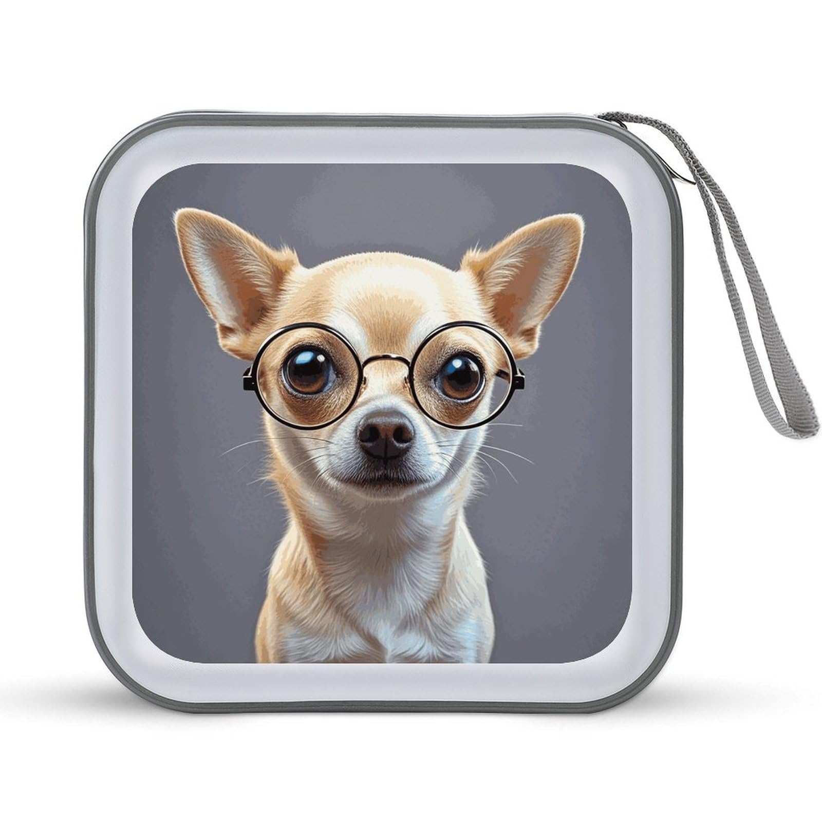 VstaDank Chihuahua 40 Capacity CD Protective Case Zipper Portable CD DVD Collection Case with Handle for Movies, Blu Ray, Audio Disc and Music