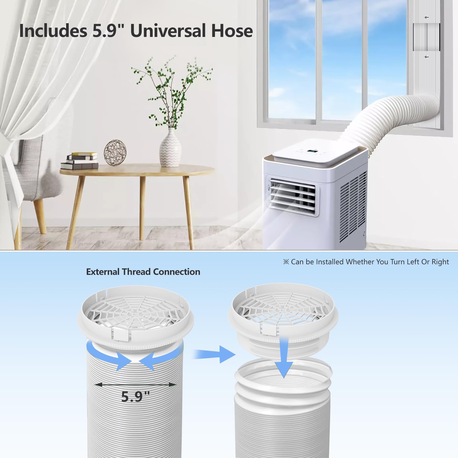 Kit de ventilación portátil de ventana de CA con manguera de escape de 5.9 pulgadas, panel de sellado de ventana de PVC ajustable para ventanas correderas, kit de ventana de aire acondicionado