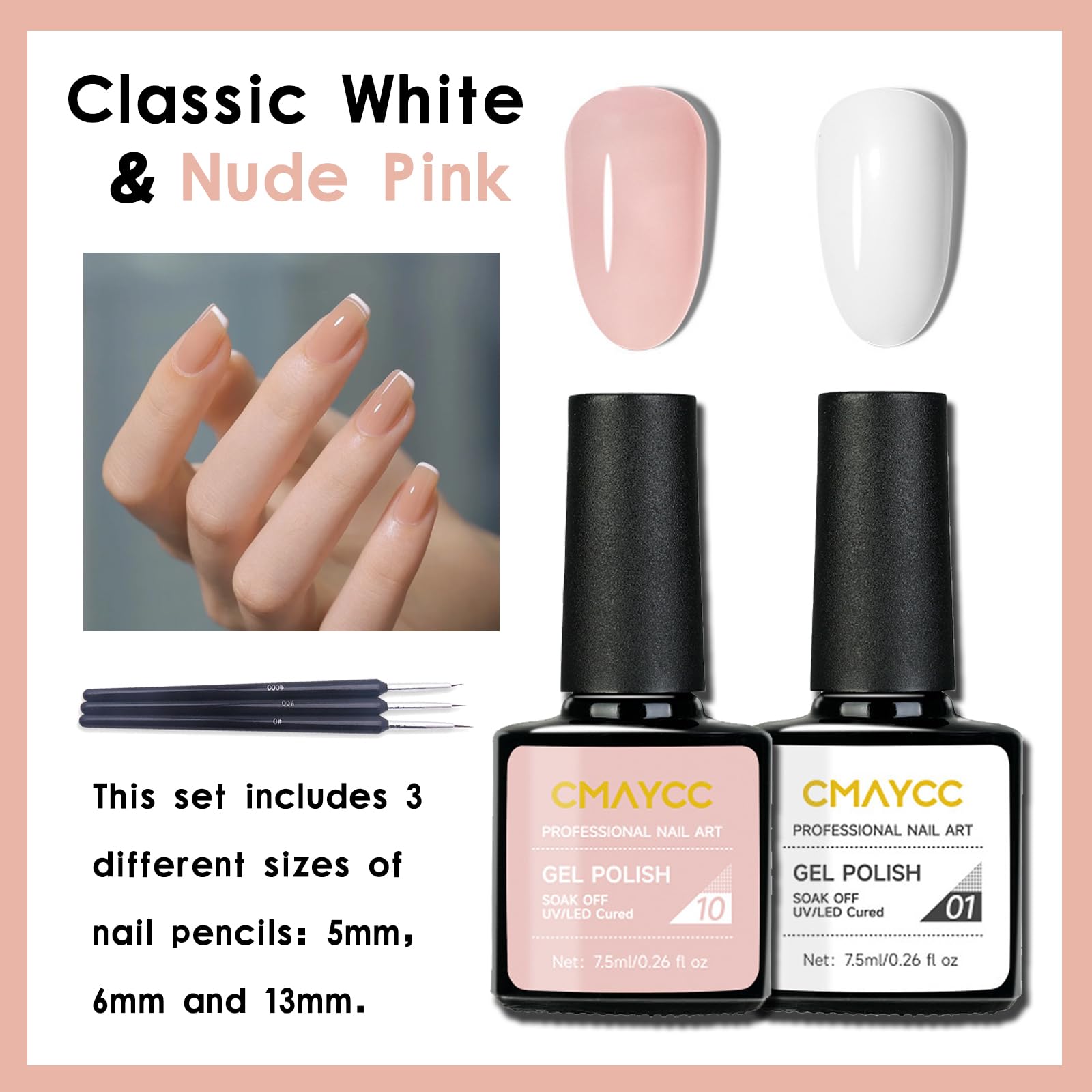 Nude Pink and White UV Gel Nail Polish Set,French Nail Polish,French Nail Stamp,Professional Nail Color Pencil,nail stamp,DIY Nail Art Tools - Image 3