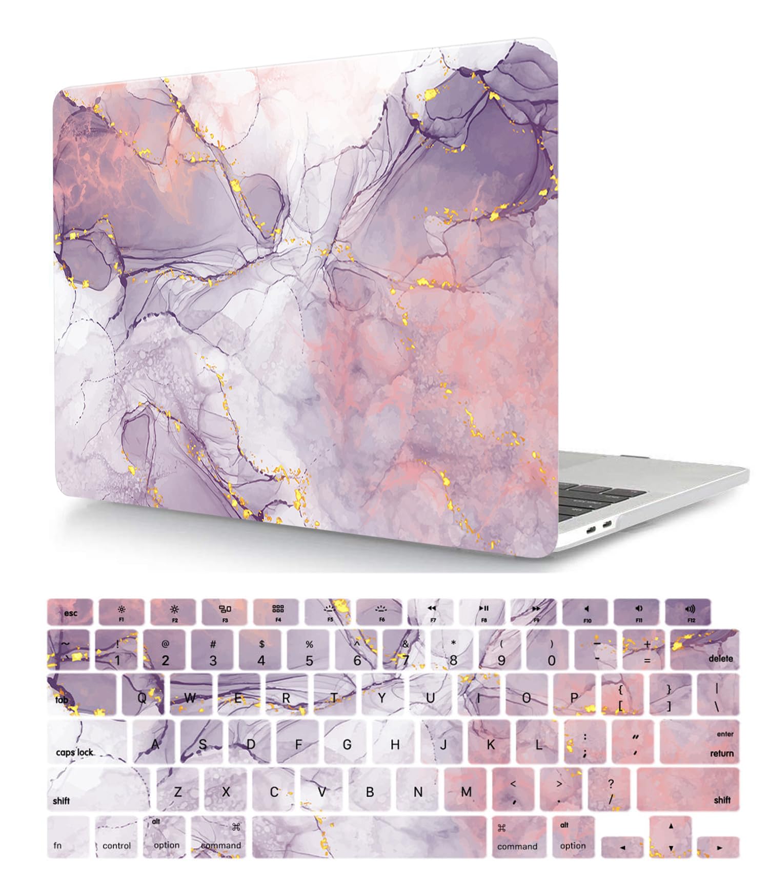 Custodia Compatibile con Macbook Pro 13 pollici 2015 2014 2013 2012 con display Retina A1425 A1502, Case Rigida Protettivo Plastica Copertina & Tastiera Cover, Marmo viola