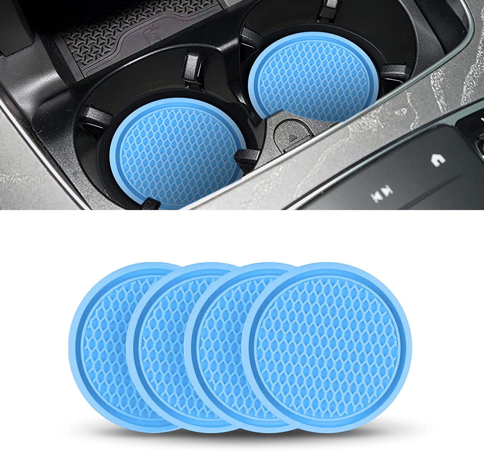 4 PCS Car Cup Holder Coaster, Auto Anti Slip Cup Holder Insert Coaster, Universal 2.75In Silicone Cup Holders Embedded in Ornaments Coaster, Car Interior Decoration Accessories (Blue)