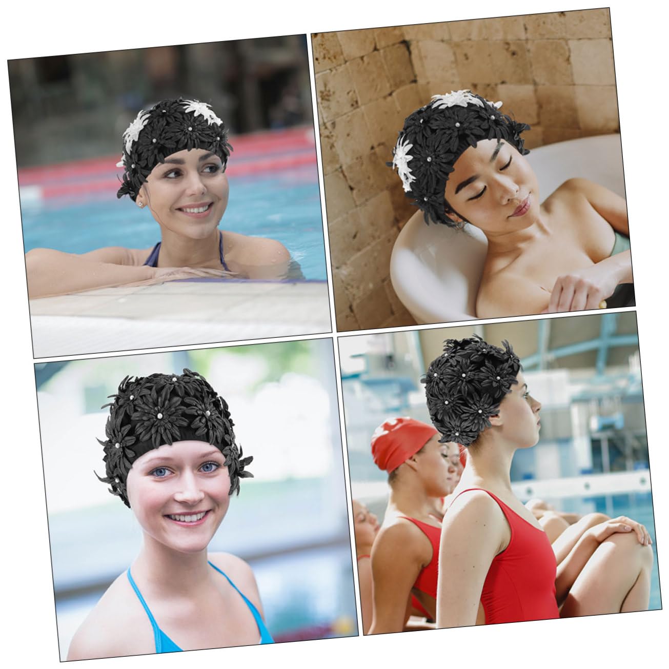 iplusmile 2piezas Gorro De Baño para Mujer Adulto con Diseño Floral De Alta Elasticidad para Cabello De Tela para Nadar Verano