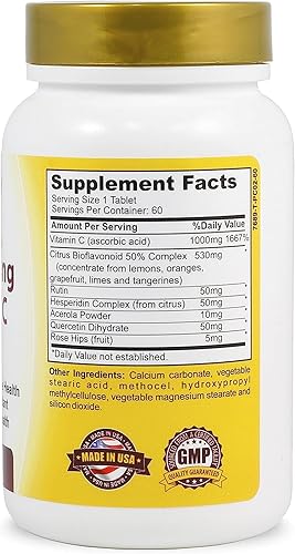 Miniatura 3 de Vitamina C Complex 1000 mg Tabletas para aclarar la piel, antioxidante abrillantador con escaramujos y bioflavinoides Suplemento de apoyo