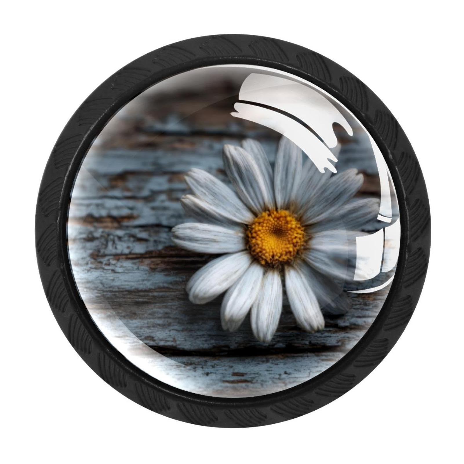 CHENZZZZ Daisy on Old Wooden (4) Drawer Knobs Pull Handles 4 Pcs Glass Cabinet Drawer Pulls for Home Kitchen Office Cabinet Cupboard
