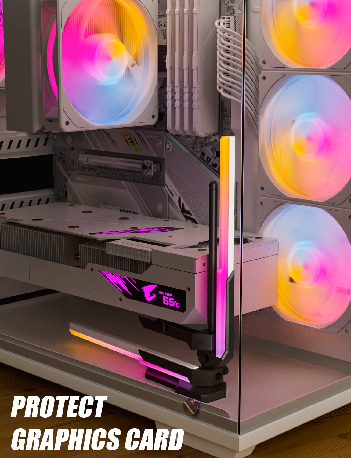 Support GPU Réglable UpHere – Double Rail En Aluminium – Pour Carte Graphique Verticale Ou Horizontale – Anti-affaissement