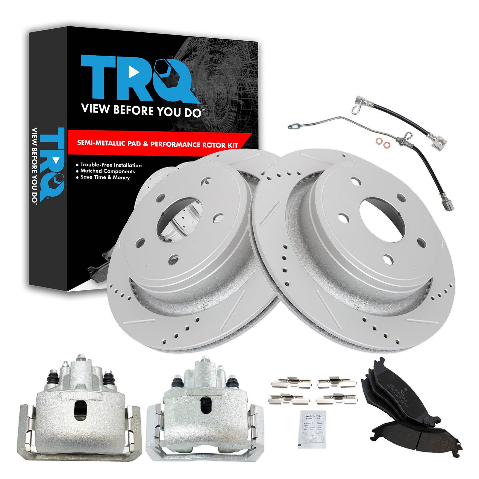 TRQ Brake Pad &amp; Rotor Kit Performance Semi-Metallic Compatible with 2002-2004 Dodge Ram 1500