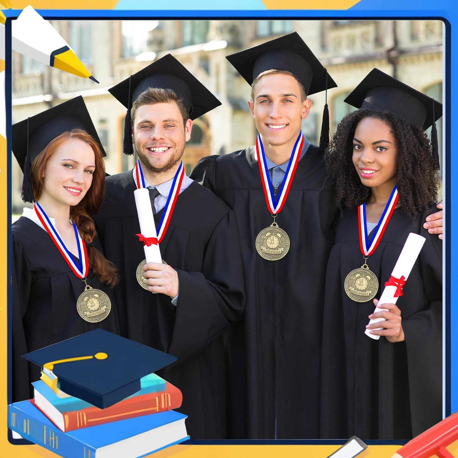 Quelay 60 Pcs Gold Award Medals with Neck Ribbons 2 Inch Winner Medals Awards Bulk Metal Trophy Award Prize Gift for Adult Competitions Education Tournaments Event