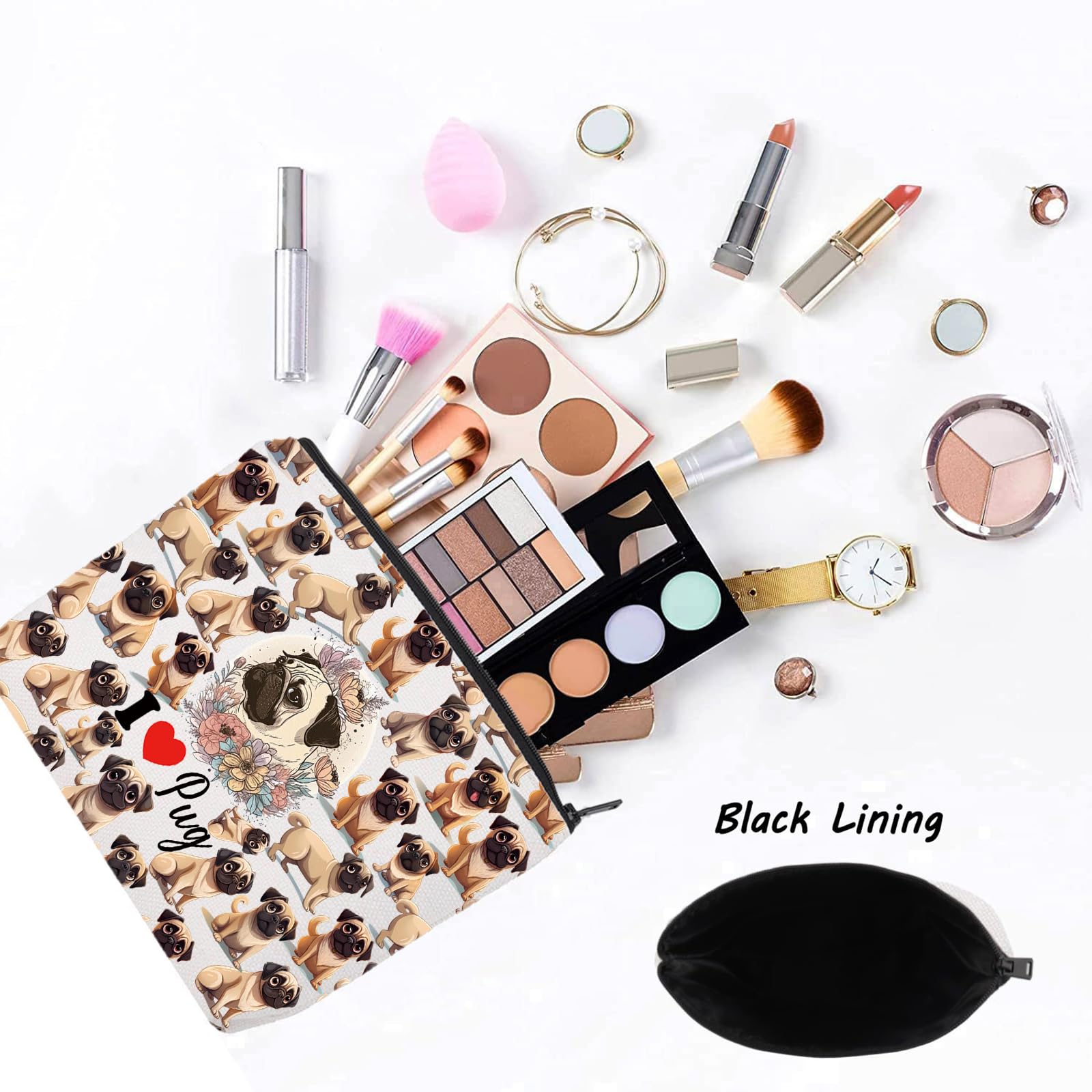 LEVLO Funny Pug Makeup Bag Pug Dog Lover Gift I Love Pug Travel Pouch Bag Pug Puppy Mom Merchandise, I Love Pug - Image 3