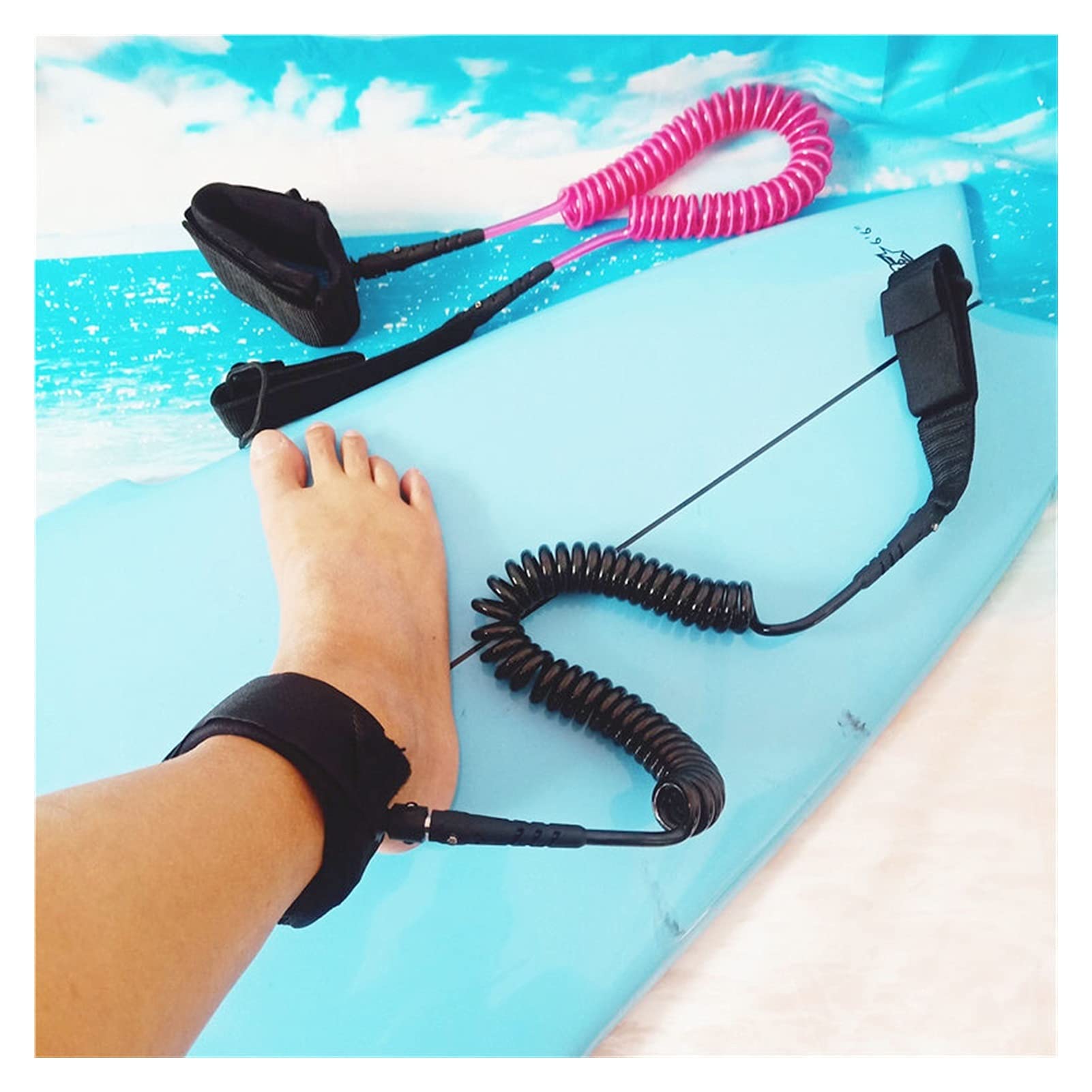 Surf Leine 10 Fuß 7mm Surfbrett-Leine Anti-Lost-TPU-Doppelschwanker gerade sicheres Seil Wassersport Surfbrettleine SUP Leash. (Color : Black)