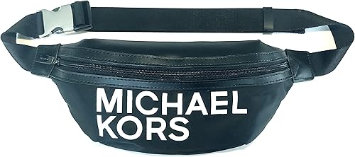 Michael Kors Riñonera deportiva para mujer, color negro, nailon, blanco, logotipo MK, talla única, Negro, talla única , Riñonera