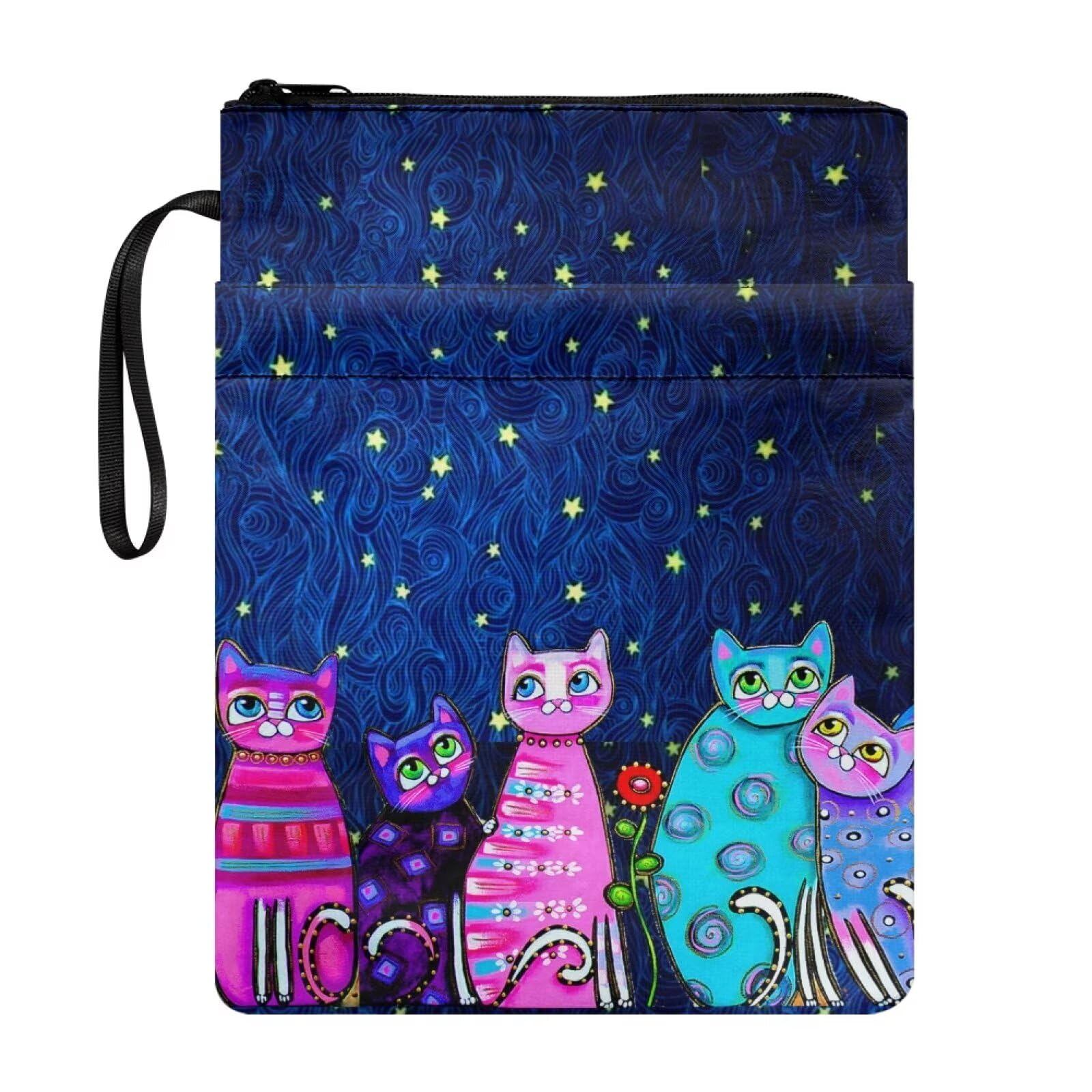 NETILGEN Book Covers for Hardcover Book Sox Book Sleeve with Zipper and Pocket for Book Lovers Textbooks Paperback Protector Case for Women, Cat Star Starry — image 1