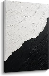 Large Modern Abstract Black & White Ocean Canvas Wall Art for Living Room