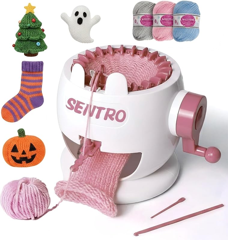SPRYNT SENTRO 22 Needle Knitting Machine, Circular Knitting Loom | Dual T&P Modes, 4 Yarn Densities, for 3-5mm Yarn, Knit Hats Socks Scarves Gloves, Gift for Kids & Adults