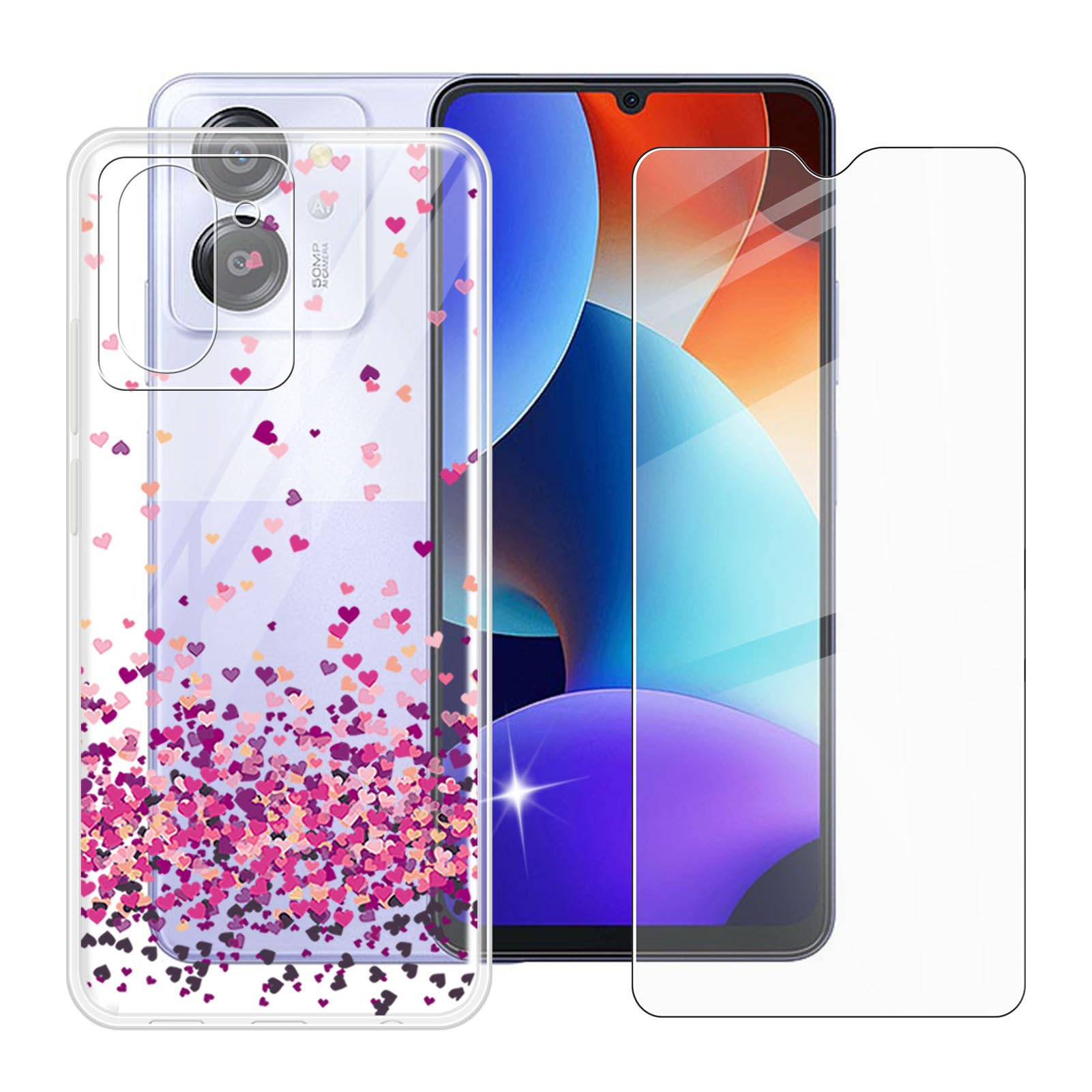 IJTYHF Cover for Oukitel C38 (6.60 inch) Screen Protector and Soft Silicone Shell Transparent Phone Case TPU Bumper - Tempered Glass 9H Hardness Protective Film -A lot of Love