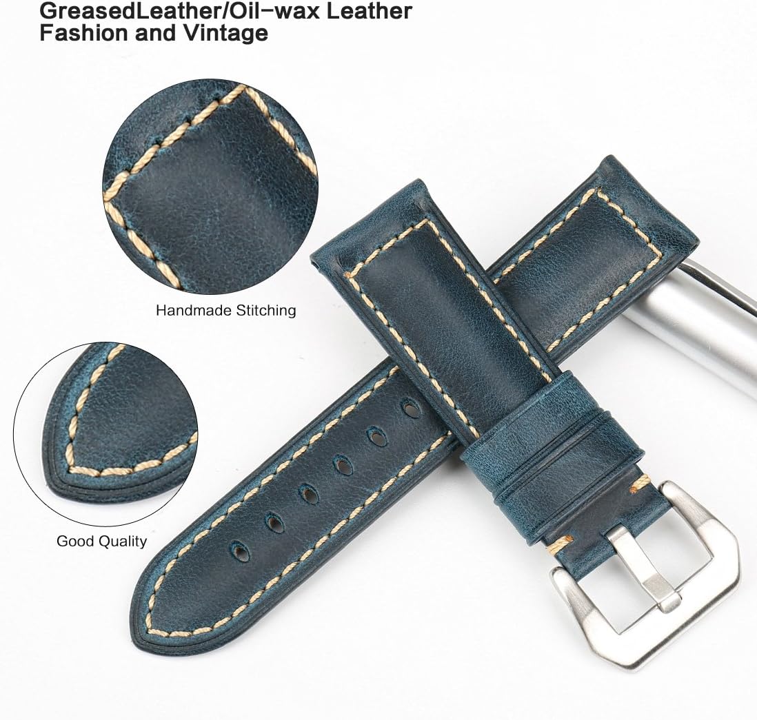 REZERO Watch Band, Genuine Leather Watch Straps, Oil-Waxed Vintage Watch Bands for Men 18mm 19mm 20mm 21mm 22mm 23mm 24mm 26mm