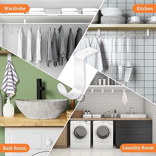 Vista 35 de Hicarer 2 soportes de barra de armario de metal resistente para montaje en pared con tornillos, soporte de poste de armario para sala de estar