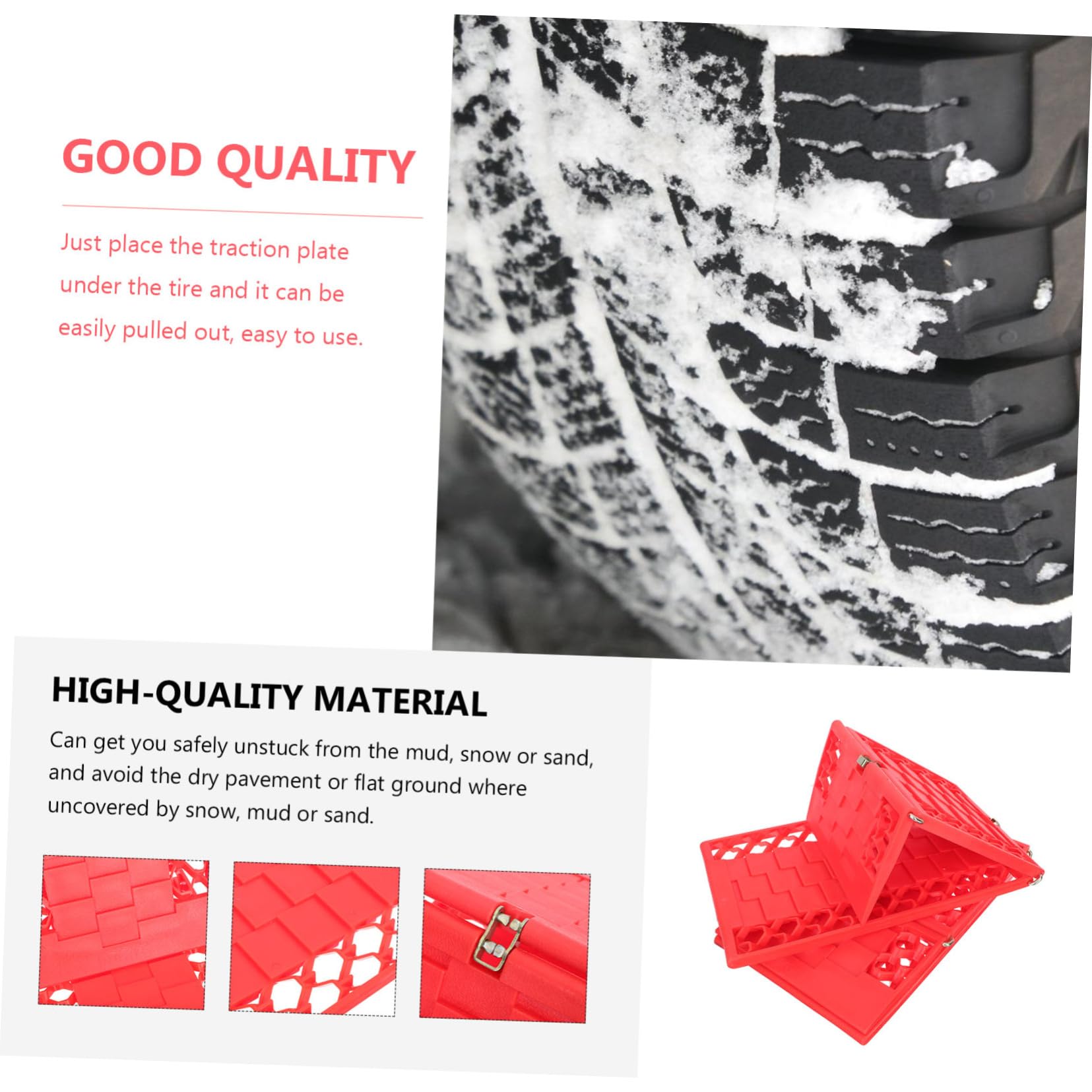 MAGICLULU Tappetino Antiscivolo senza Cric in Plastica Rosso per Pneumatici Accessorio per Trazione in Condizioni di Maltempo e Pioggia Facile da Usare Confezione