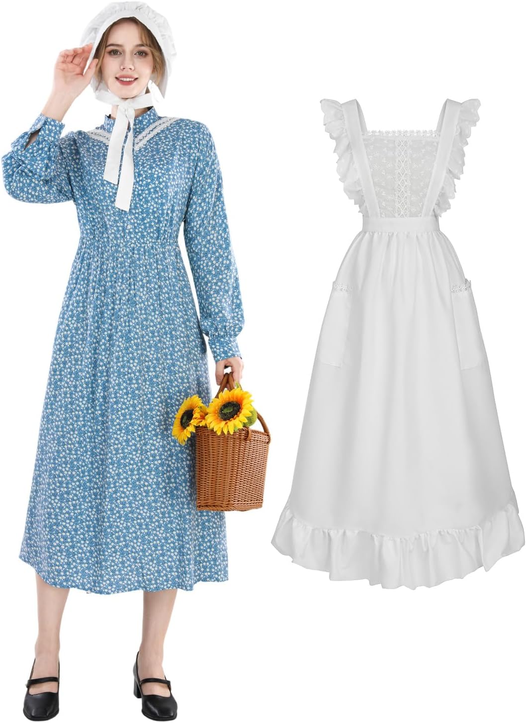 CR ROLECOS Colonial Prairie Dress for Women Long Sleeve Pioneer Costume Amish Old Fashioned Floral Dresses - Image 2