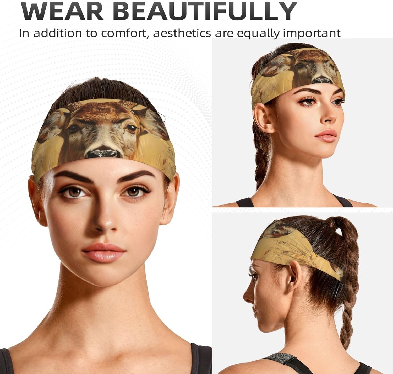 Wild Deer Print Ultra-Soft Elastic Headband Sports Running Gym Outdoor Activities Gifts Headwear