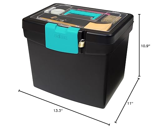 Miniatura 8 de Storex Caja de archivos con tapa XL, 11 x 13.3 x 10.9 pulgadas, negro, verde azulado