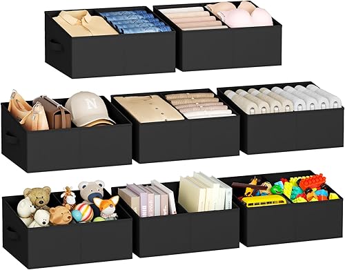 Miniatura 33 de DIMJ - Organizadores de estante grande para armario, cestas organizadoras trapezoidales de tela plegables con asas y divisor, cajas de Gris plateado