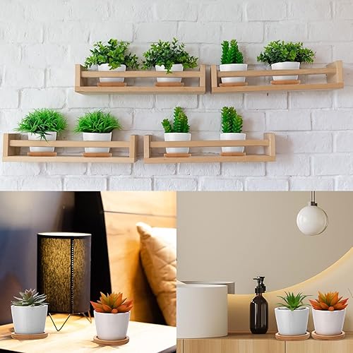 Miniatura 5 de Hsei Paquete de 24 macetas pequeñas de cerámica de 2.5 pulgadas con bandeja de bambú, contenedor de hierbas de cactus de jardín, decoración de