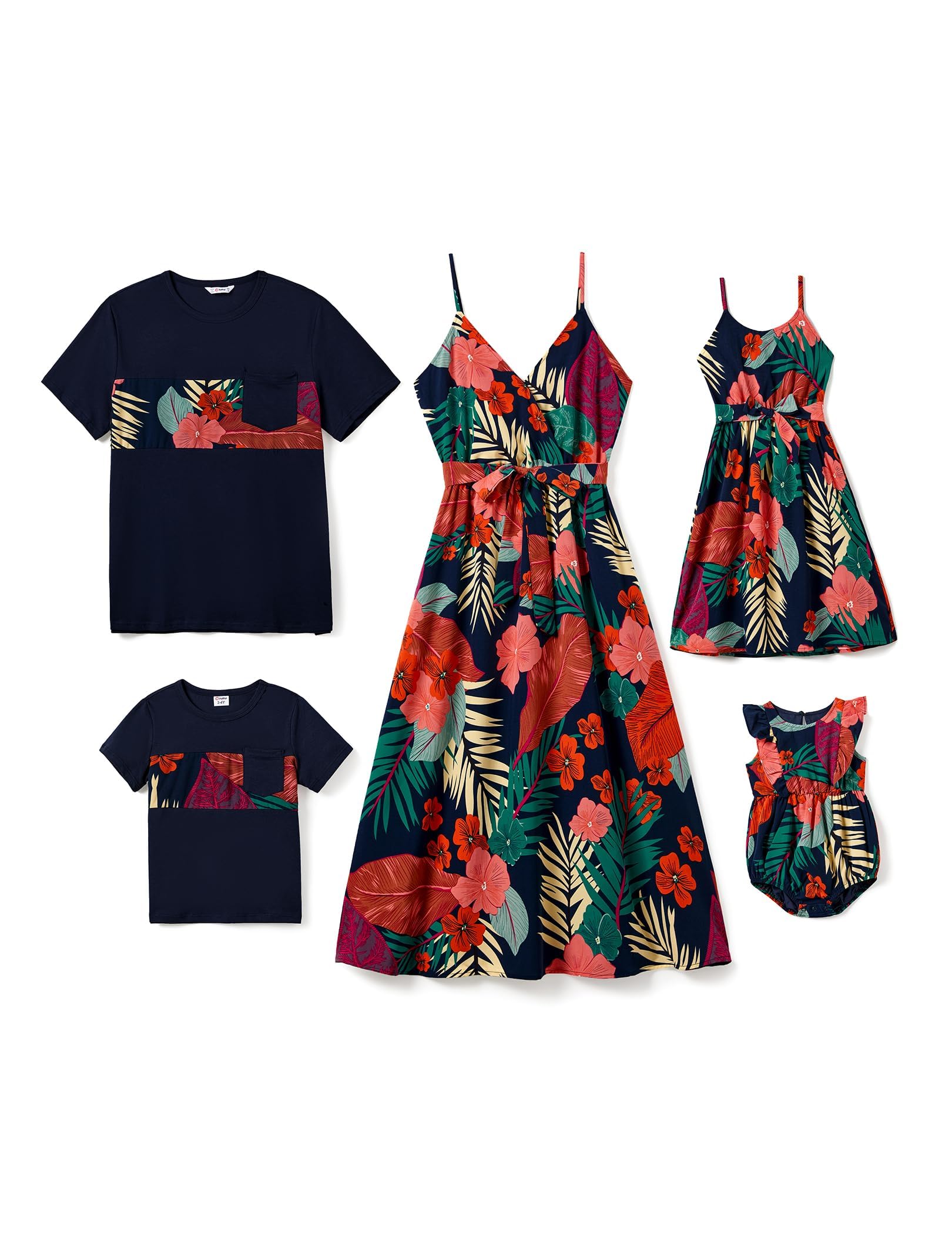 PATPAT Family Matching Outfits - Women's Spaghetti Strap Leaf Print Dress, Size XL, Royal Blue