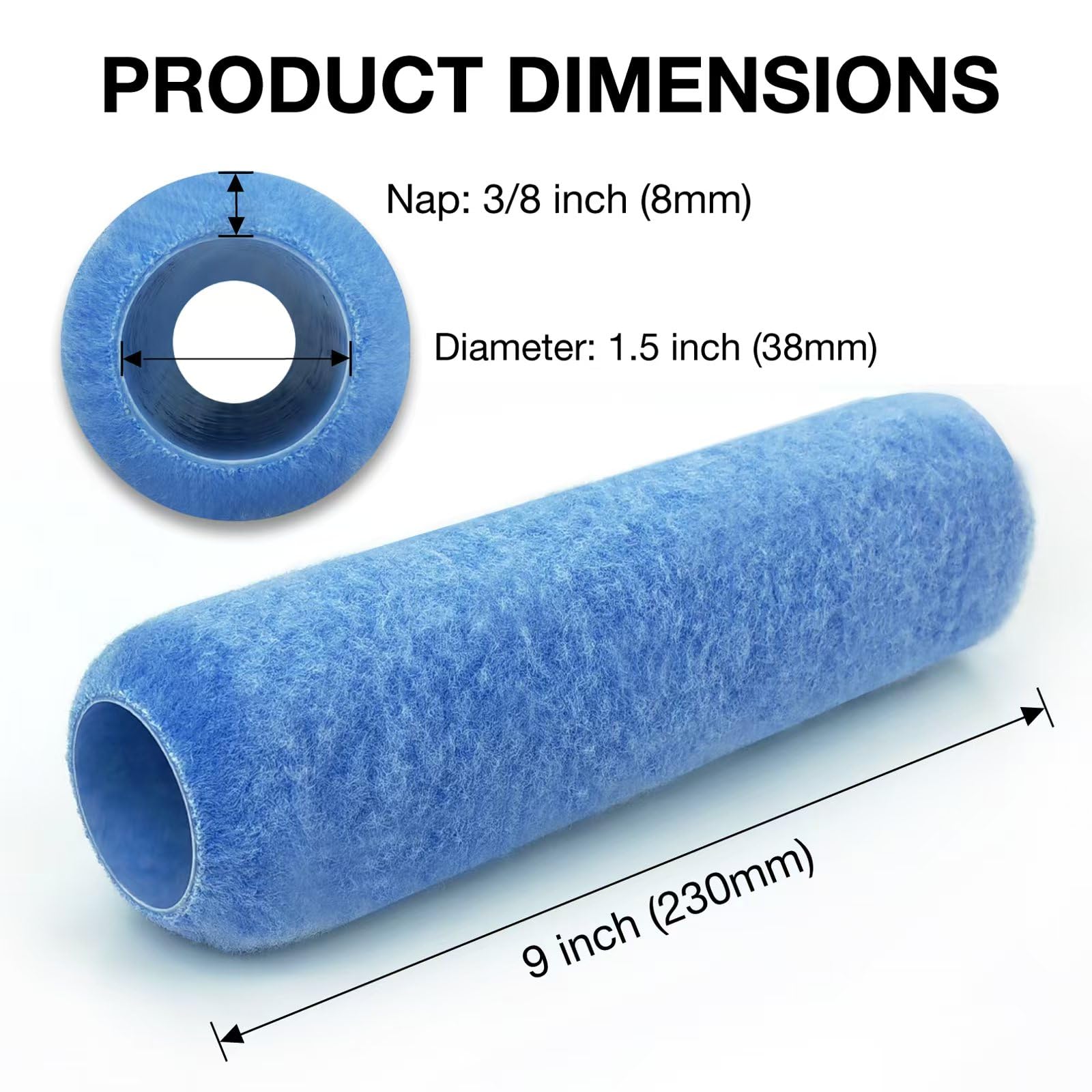 18 manicotti per rullo da 22,9 cm, per pareti da pittura e soffitto, copertura per rullo da 3/8 per rullo da 22,9 cm, fibre dense tengono più vernice e vernice in modo uniforme su
