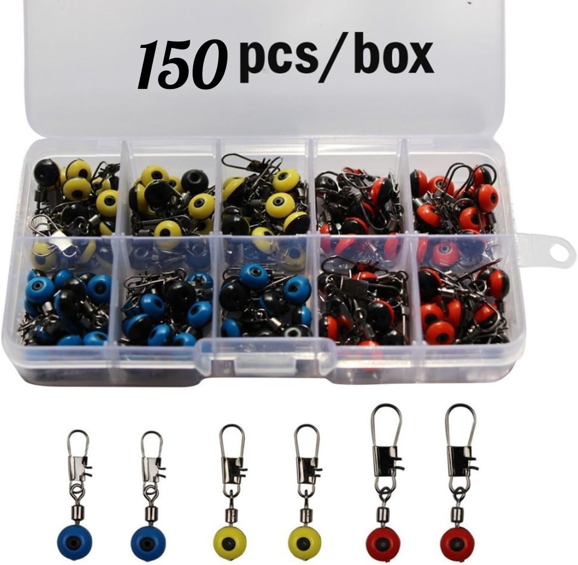 Sinrier 150pcs/box Fishing Line Sinker Slides Hook Shank Clip Connector Swivels Size Large/Medium/Small Fishing Tackle Swivel Snap