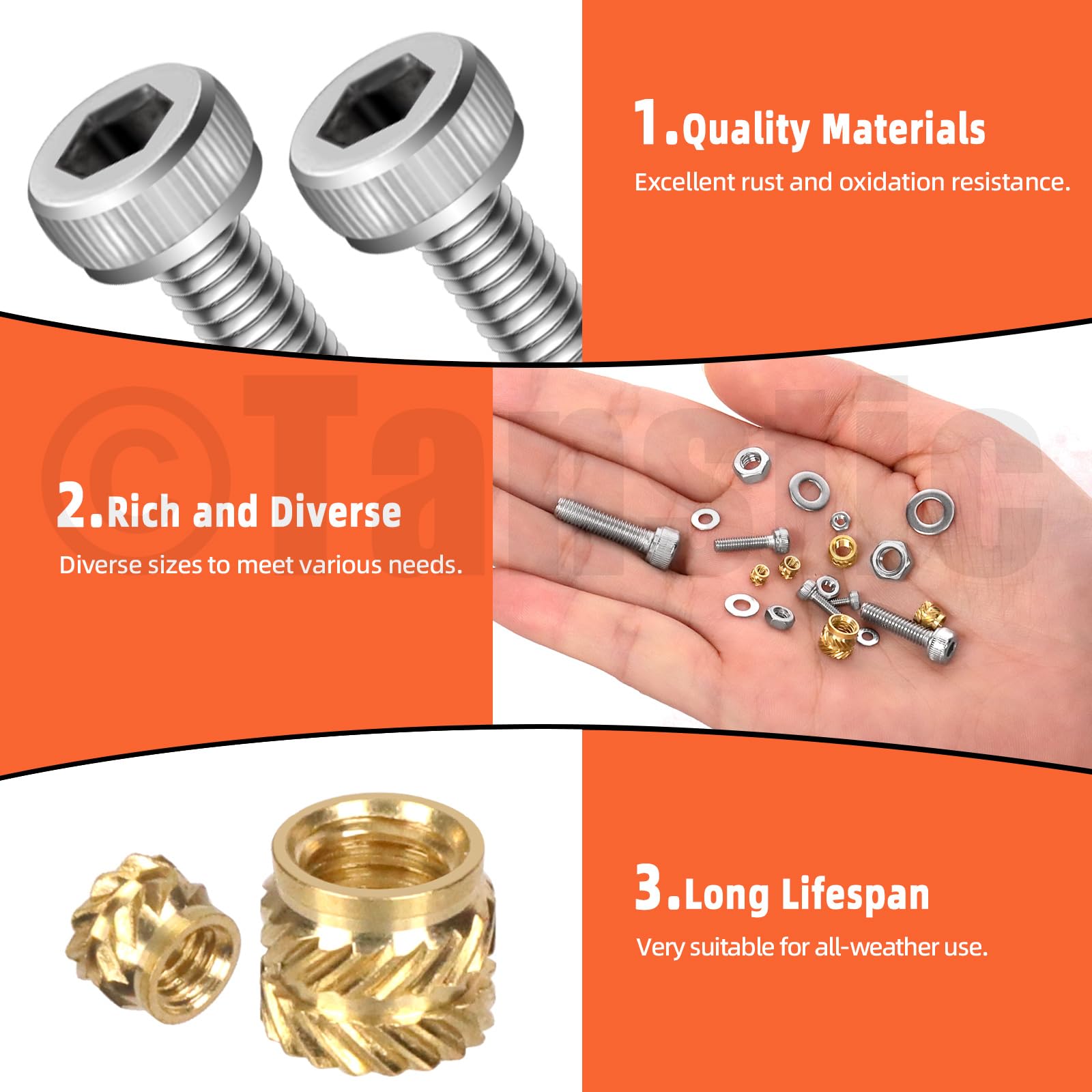 Tanstic 385Pcs M2 M2.5 M3 M4 M5 Hex Socket Head Cap Screws Bolts and Nuts and Washers Kit - Image 3