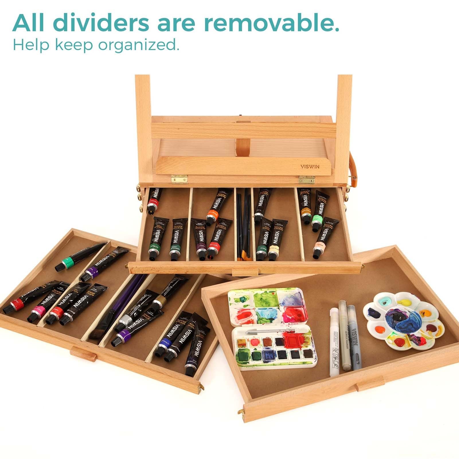 Caballete de mesa para pintar, caballete de madera de haya ajustable con 3 cajones de almacenamiento, caballete de viaje de escritorio para adultos, artistas y estudiantes
