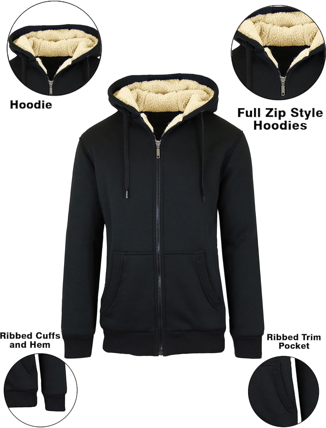 Galaxy by Harvic Men's Heavyweight Sherpa Fleece-Lined Zip Hoodie (Singles & 2-Pack)