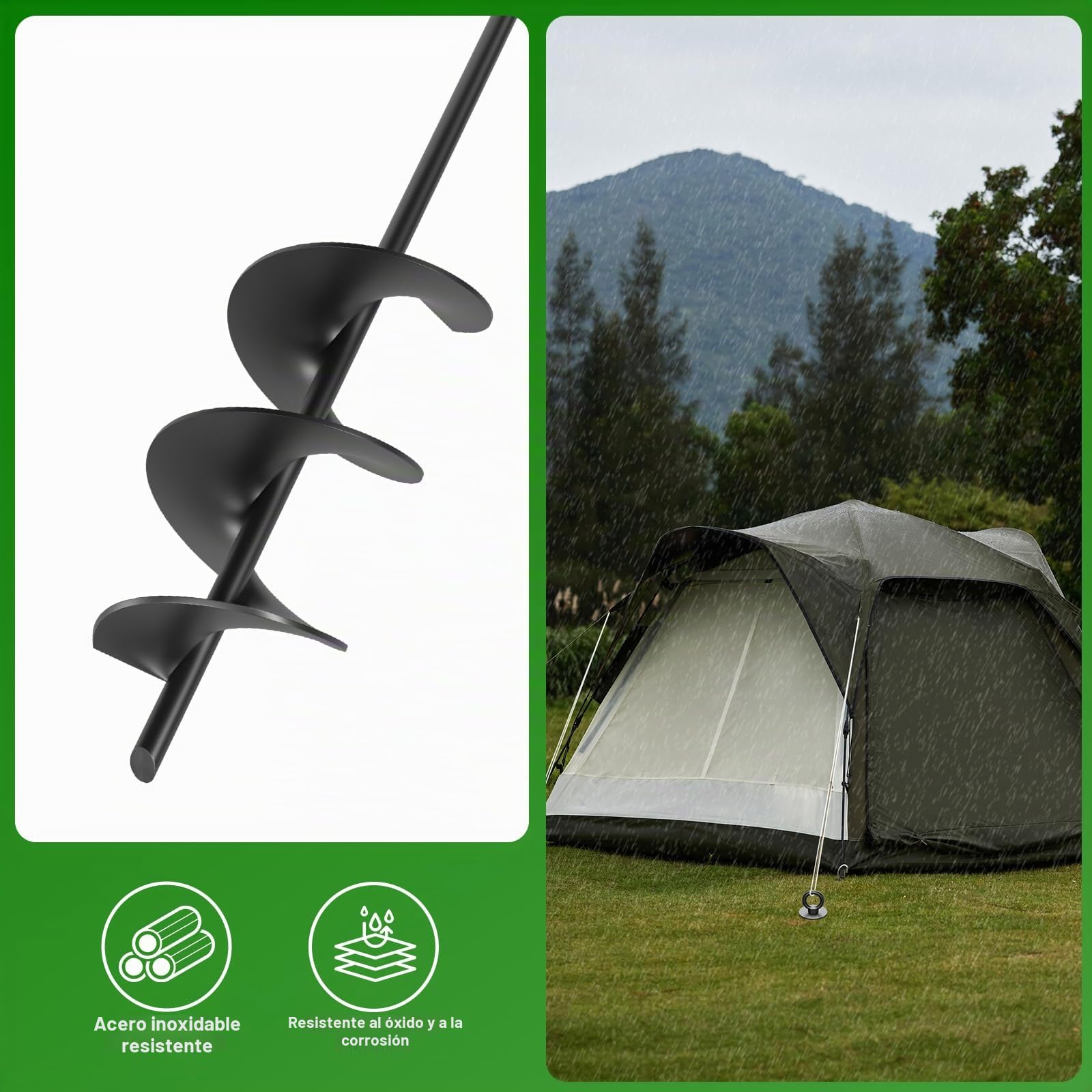 Anclaje de Tierra Resistente de Acero Inoxidable 45cm 4 Unidades | Estacas de Tornillo con Correas y Herramienta de Montaje, Trampolín Tienda Pérgola Carport Columpio, Fijación Antiviento
