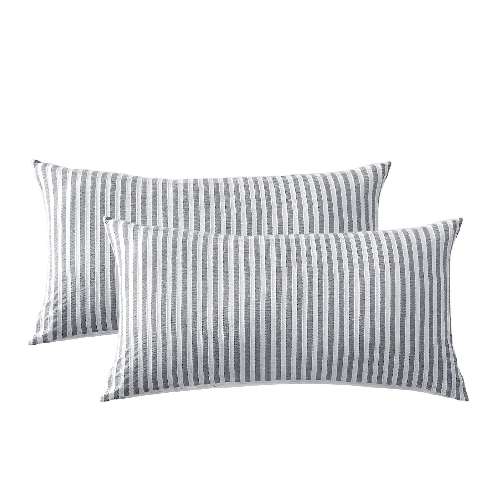 SOULFUL Funda de almohada 50x70 Algodón - 100% Algodón lavado - Diseño bohemio de jacquard a rayas - Certificado Oeko-TEX - Transpirable y cómoda - Juego de 2 fundas de cojín con cremallera