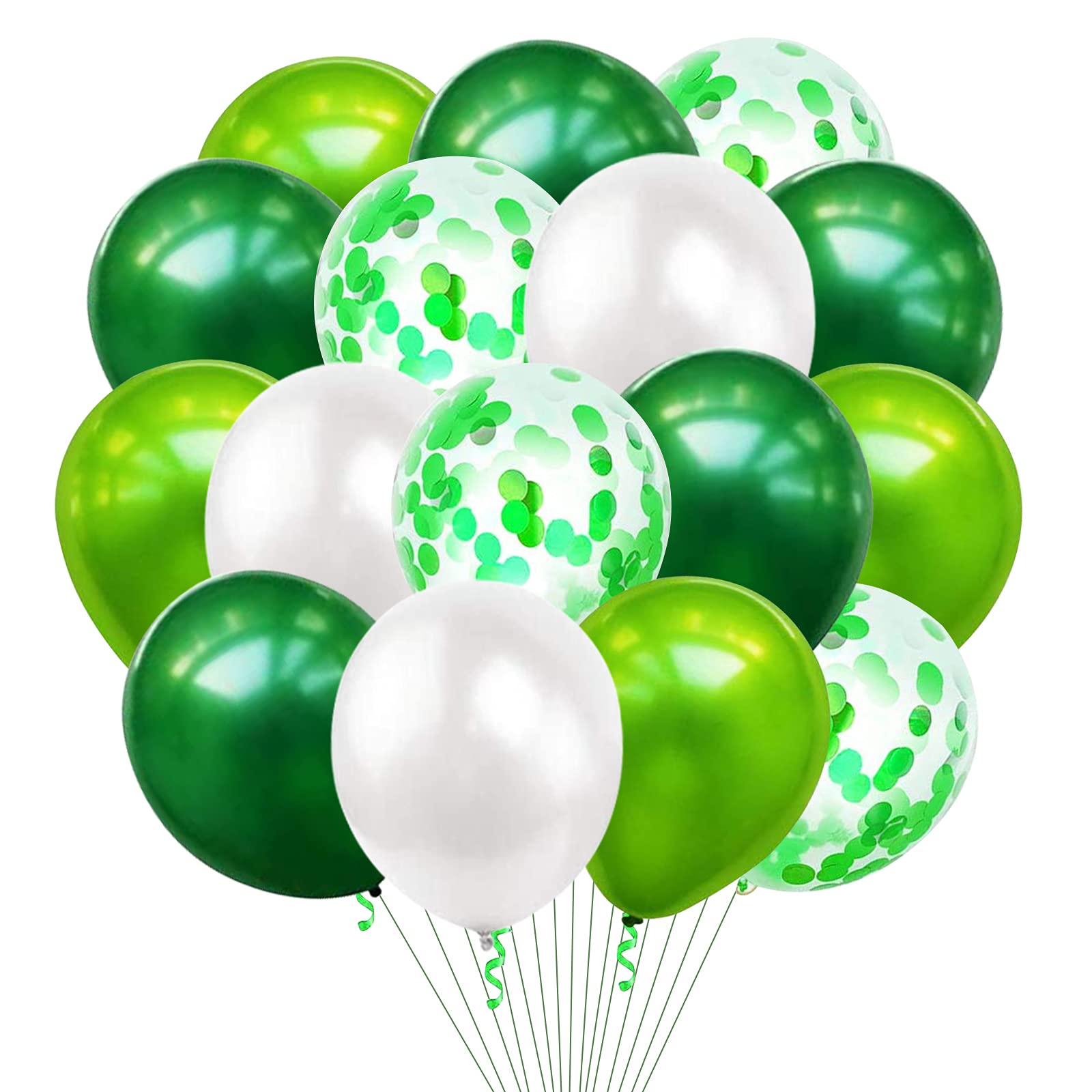 Birthday Balloons, 50PC Green White Balloons Confetti Birthday Balloons Decoration, Green White Latex Balloons for Boys Girls Carnival, Festivals, Birthday Parties, Baby Showers Party Supplies