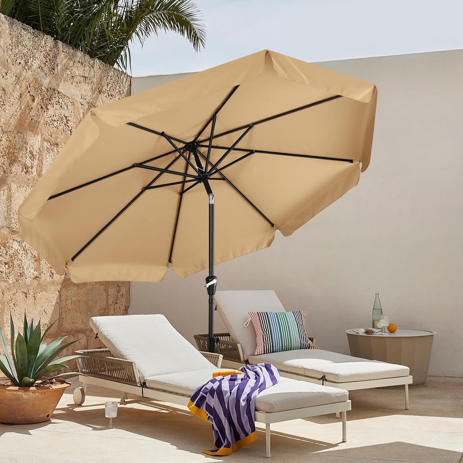 MASTERCANOPY Valance Patio Umbrella for Outdoor Table Market -8 Ribs (9ft, Khaki)