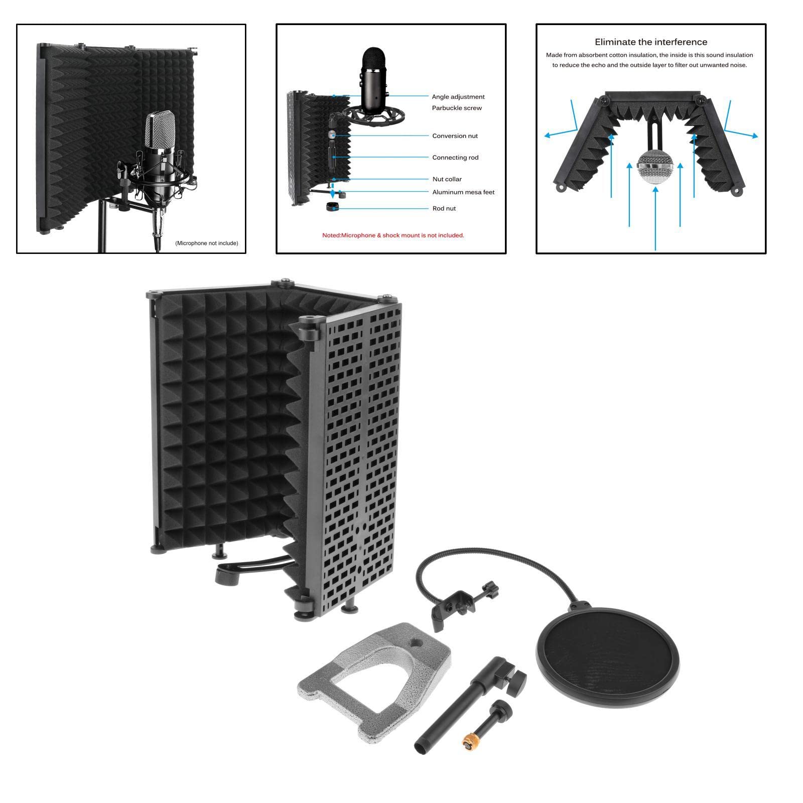 barenx Filtro de aislamiento de micrófono de grabación de estudio, filtro de espuma absorbente de alta densidad, para cualquier equipo de grabación de micrófono condensador - F