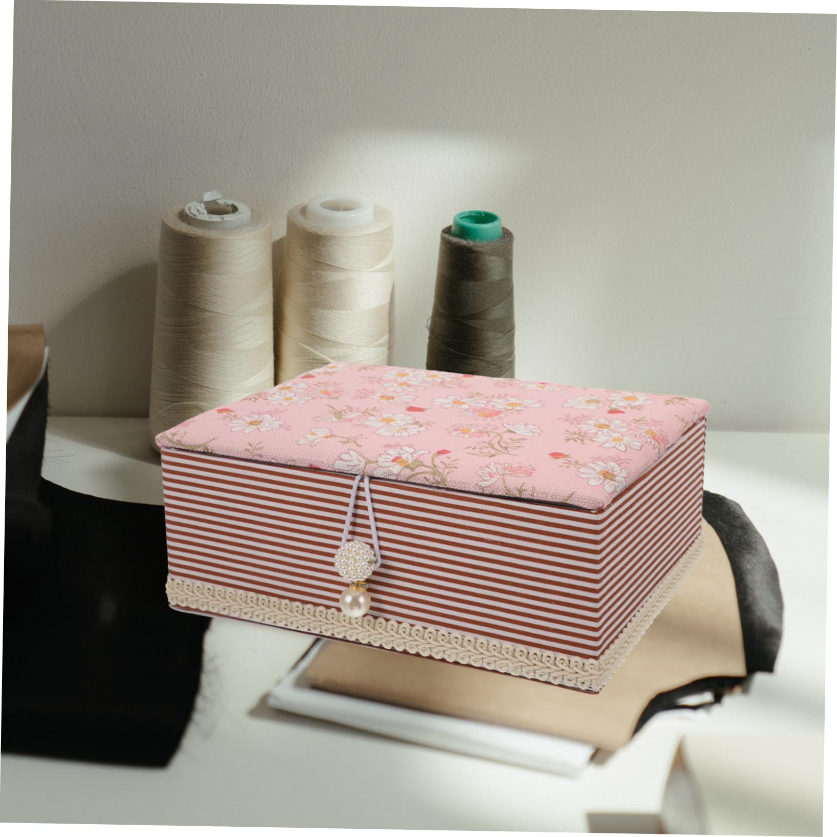 NUOBESTY 5piezas Caja De Costura Portátil Para Almacenar y Accesorios De Costura Organizador De Tela Para Doméstico y Para y Manualidades Diseño Rosa