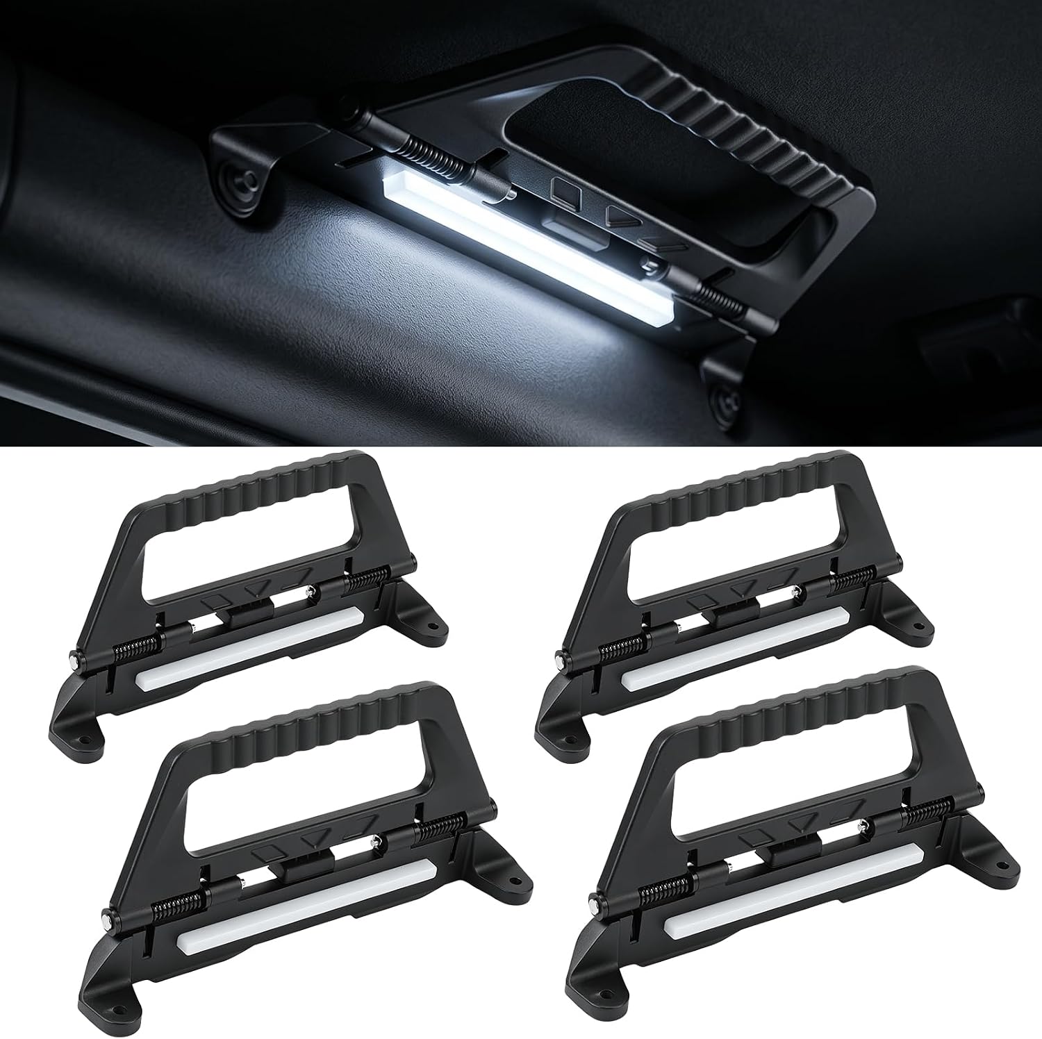 Grab Handles with LED Interior Light Kit, Compatible with Ford Bronco 2021-2026 2/4 Door, Foldable Aluminum Alloy Roll Bar Grab Handles Accessories, 4PCS, (NOT for Raptor/Sport)