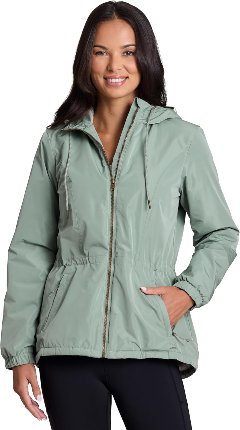 Avalanche Women's Rain Jacket with Zipper Pockets, Faux Fur Lined Rain Coat Sherpa Lined Coat Quick Drying Hiking Jacket